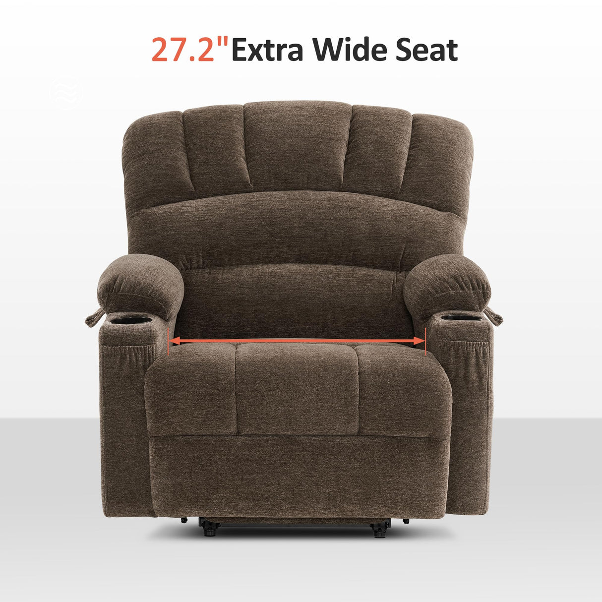 MCombo Power Lift Recliner Chair Sofa with Massage and Heat for Big Elderly People, USB Ports, Side Pockets, Fabric R7096 (Medium-Wide, Coffee)