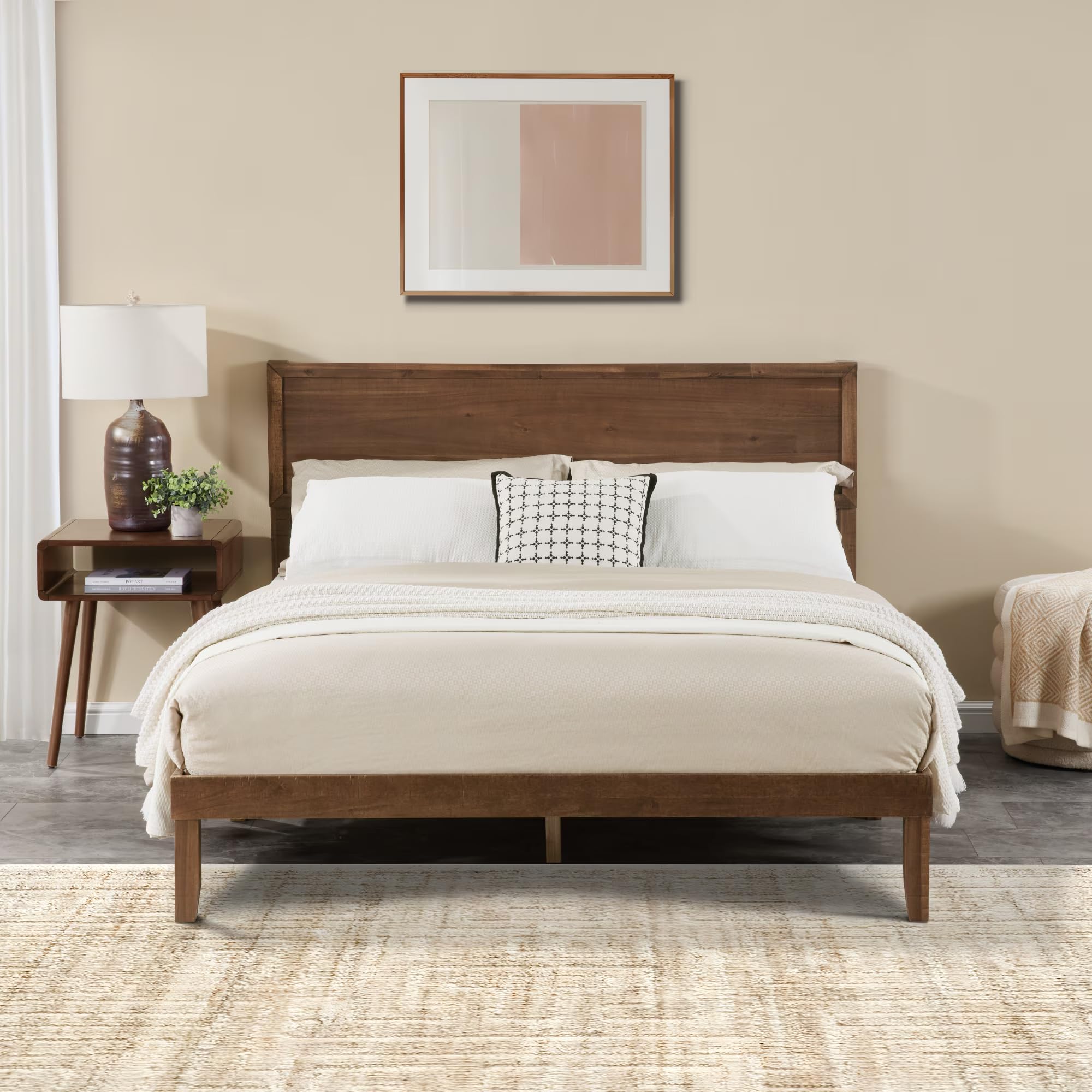 Wood Queen Platform Bed Frame with Headboard