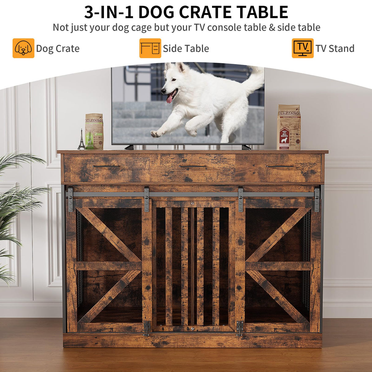 48 Inch Large Dog Crate Furniture with Storage Drawers