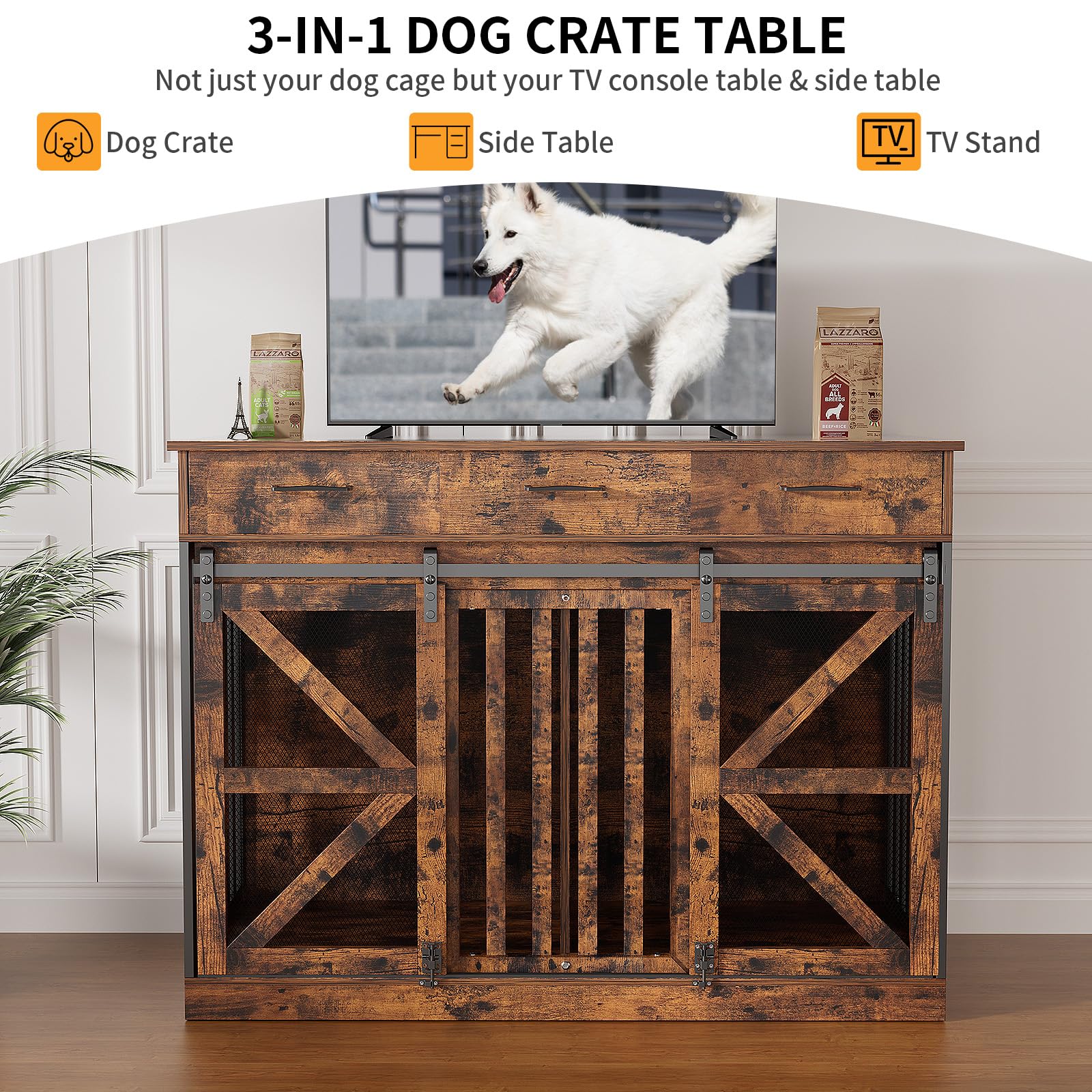48 Inch Large Dog Crate Furniture with Storage Drawers