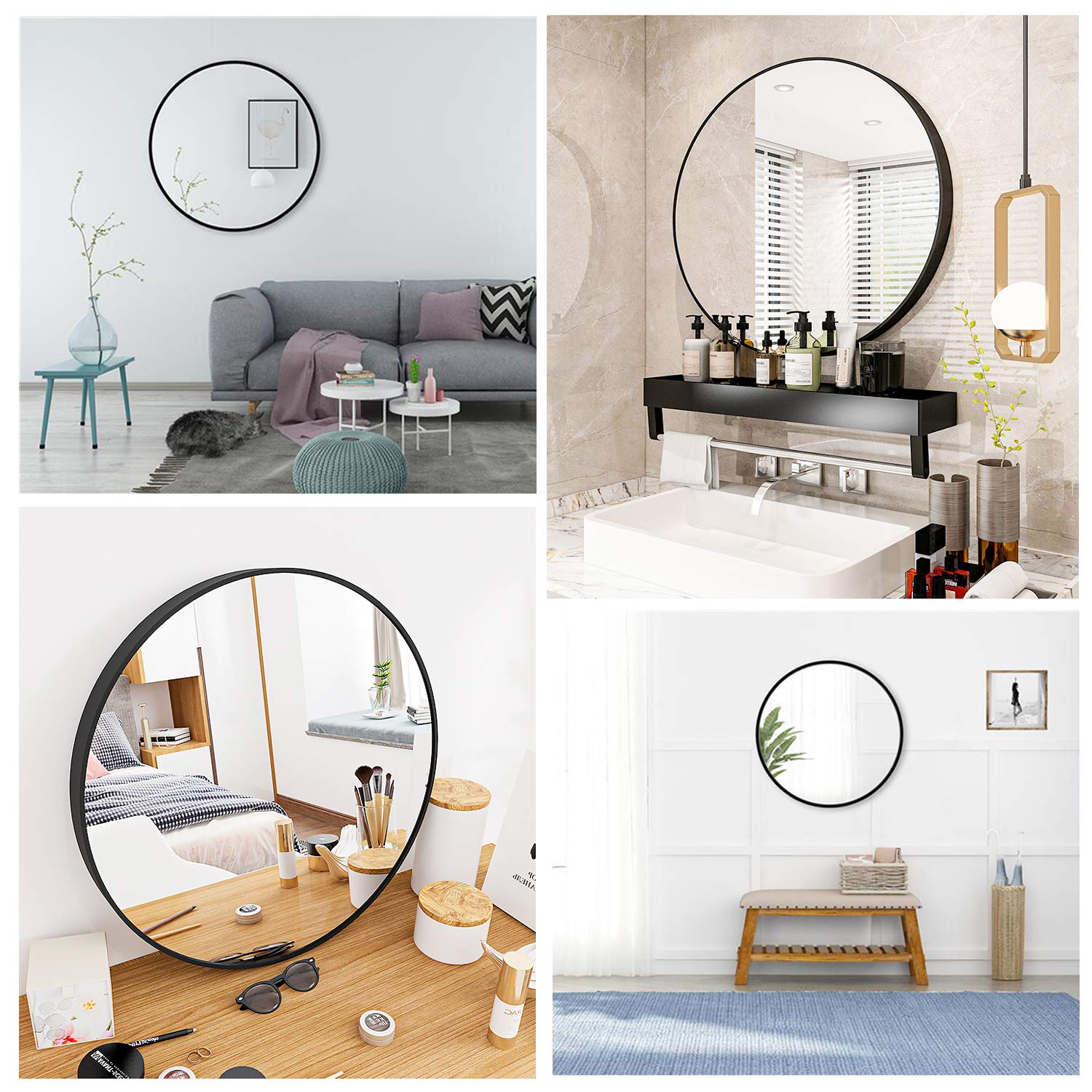 32” Large Circle Mirror for Bathroom, Living Room Entrance Dining Room Accent Decor