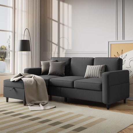 Sectional Sofa Couches for Living Room - 78'' Dark Grey 3 Seat L-Shaped