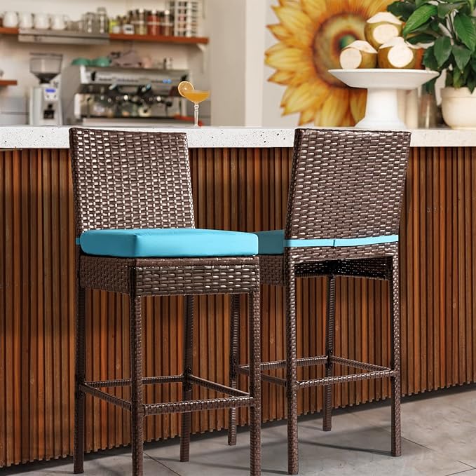 Outdoor Bar Stools Wicker Woven Patio Stools & Patio Bar Chairs Set of 4 Counter