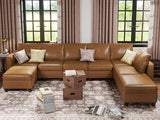 Faux Leather Sectional Sofa with Storage Ottomans, Modular Sofa Sectional Couch 8 Seat