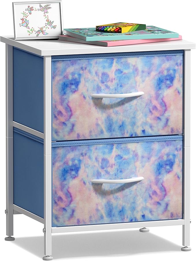 Nightstand with 2 Drawers - Kids Bedside Furniture End Table Night Stand - Steel Frame