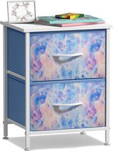 Nightstand with 2 Drawers - Kids Bedside Furniture End Table Night Stand - Steel Frame, Wood Top & Easy Pull Fabric Bins - Dresser & Chest for Home, Bedroom Accessories, Office & College Dorm