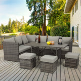 Wicker Outdoor Dining Table, 54” Metal Frame Table for Patio Furniture or Indoor (Grey)
