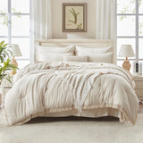 Beige Comforter Set King Size with Sheets -7 Pieces Boho Tassel Bed in a Bag Soft