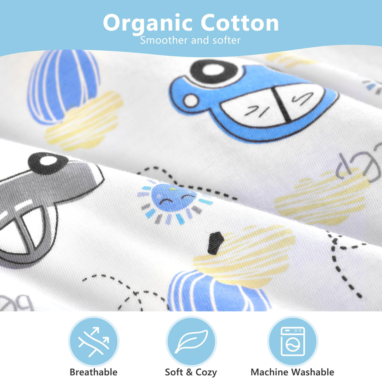 Organic Cotton Toddler Pillowcases - 2 Pack Super Soft Baby Kids Travel Pillow Cases Envelope