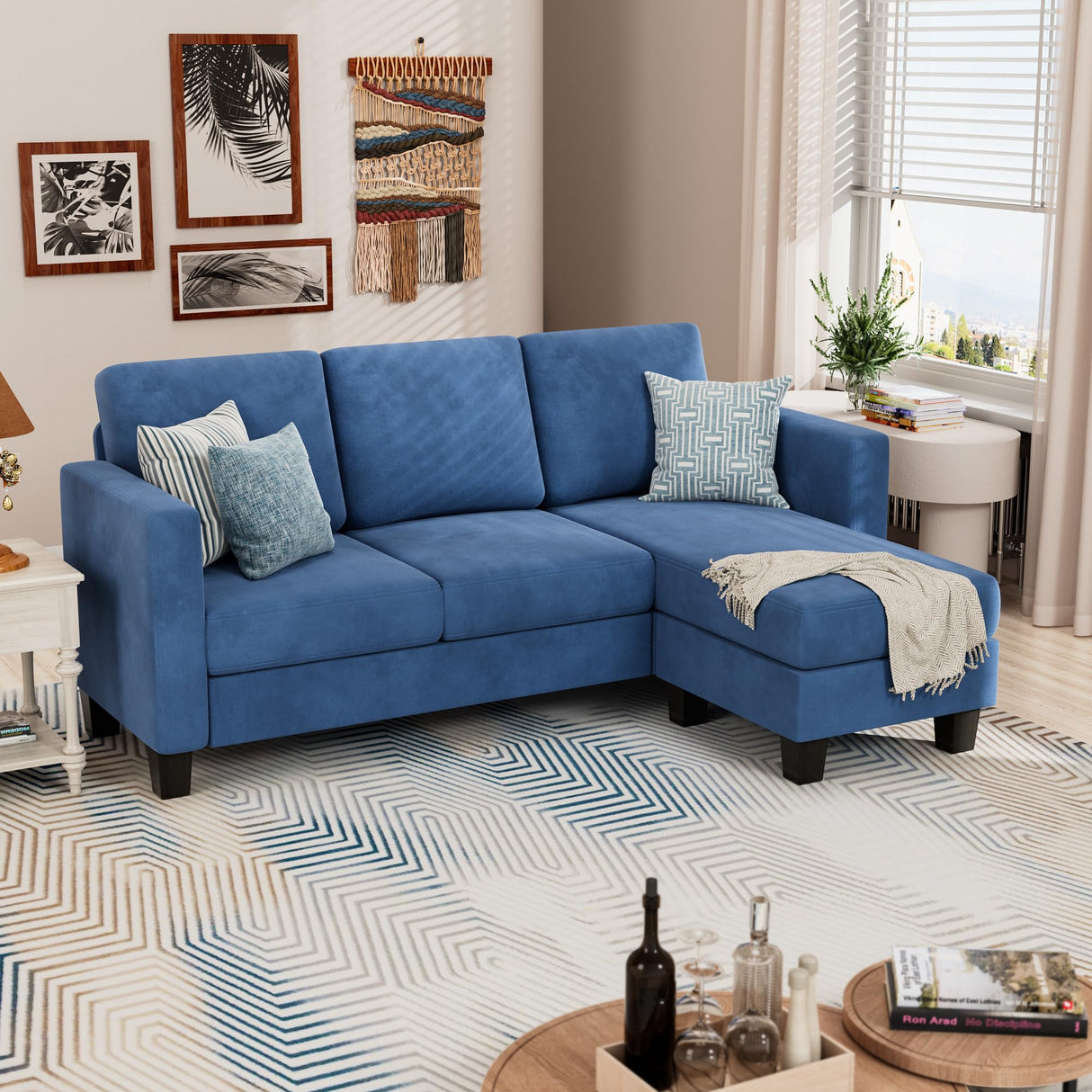 Convertible Sectional 3 L-Shaped Couch Soft Seat with Modern Linen Fabric