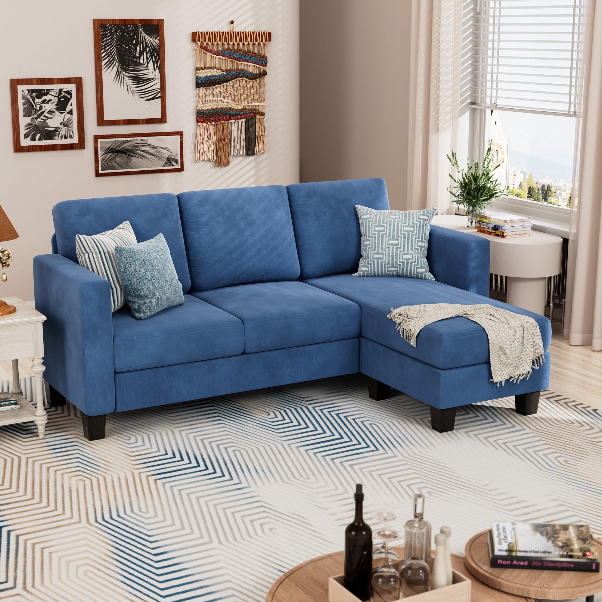 Convertible Sectional 3 L-Shaped Couch Soft Seat with Modern Linen Fabric