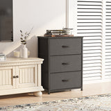 Dresser Nightstand for Bedroom, Small Kids Bedroom Fabric Tall Dresser 3 Drawer Storage Tower Organizer Unit for Hallway Entryway Closets, Steel Frame Wood Top, Dark Grey