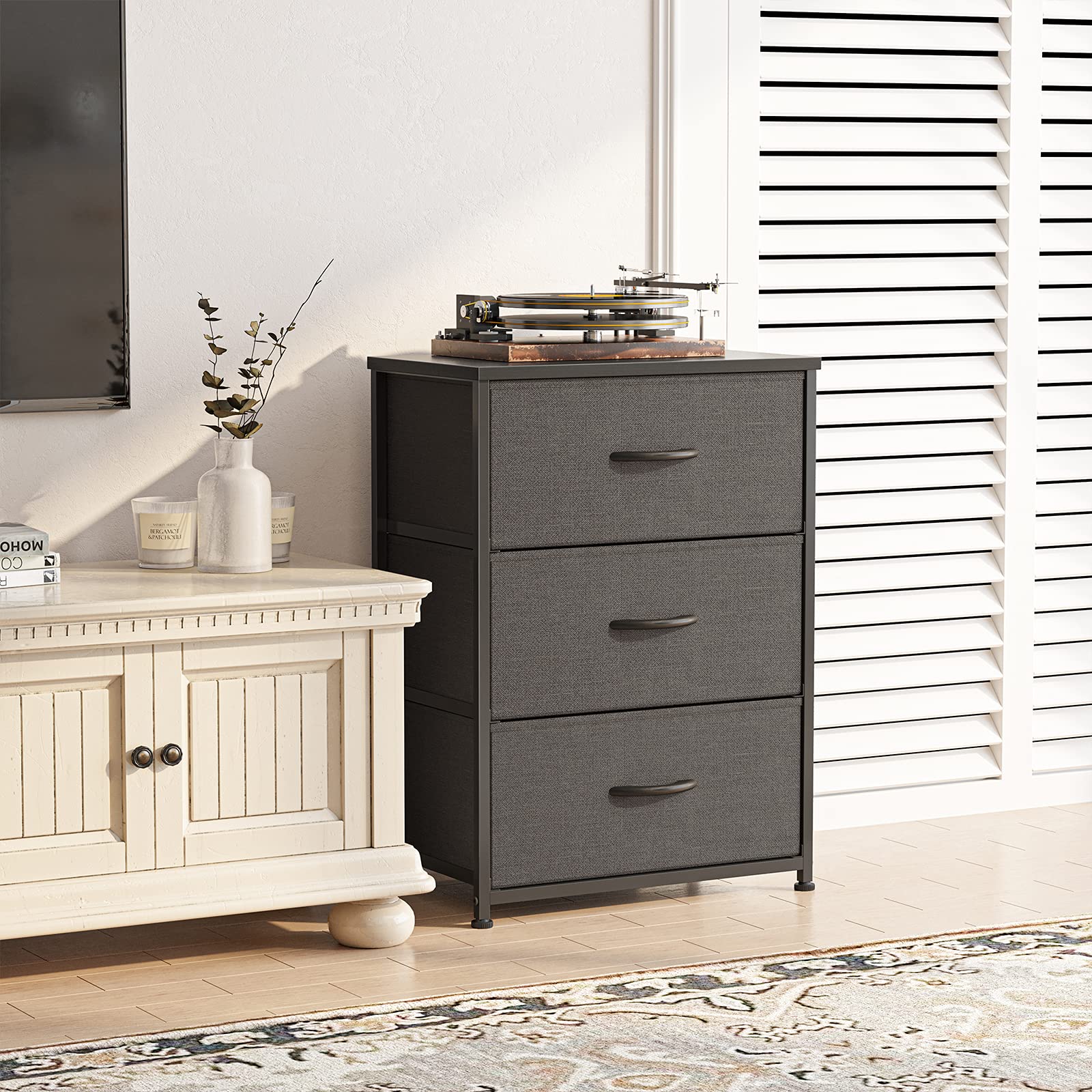 Dresser Nightstand for Bedroom, Small Kids Bedroom Fabric Tall Dresser