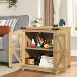 Farmhouse End Table with Charging Station, 24" Large Sofa Side Table