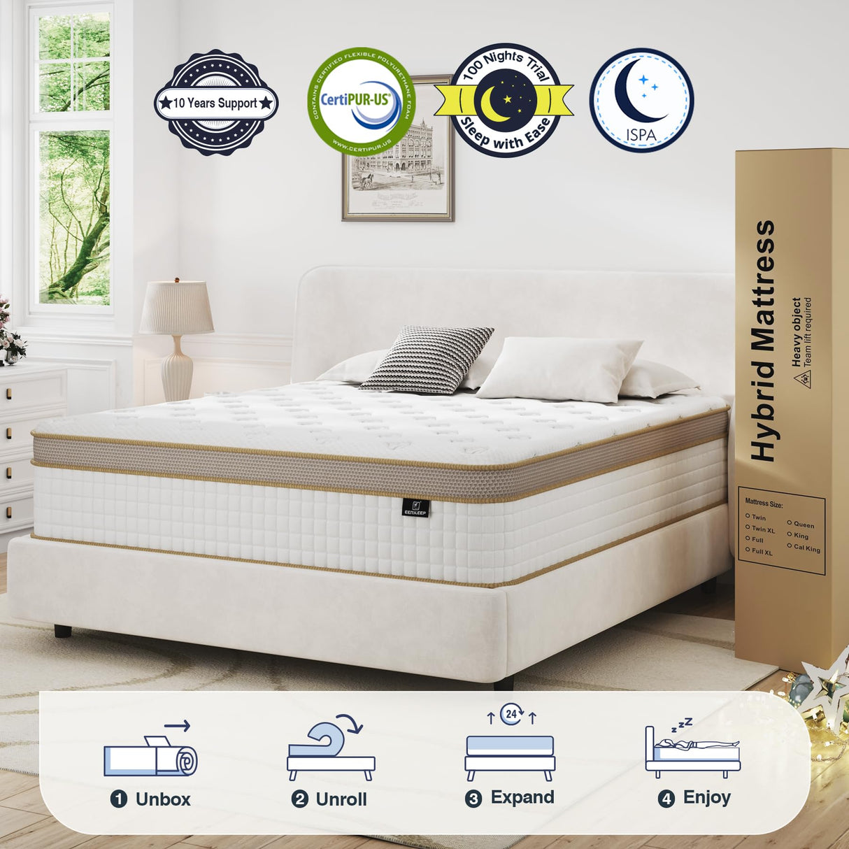 Queen Size Mattress - Upgrade Strengthen Medium 12 Inch Hybrid Queen Mattressf