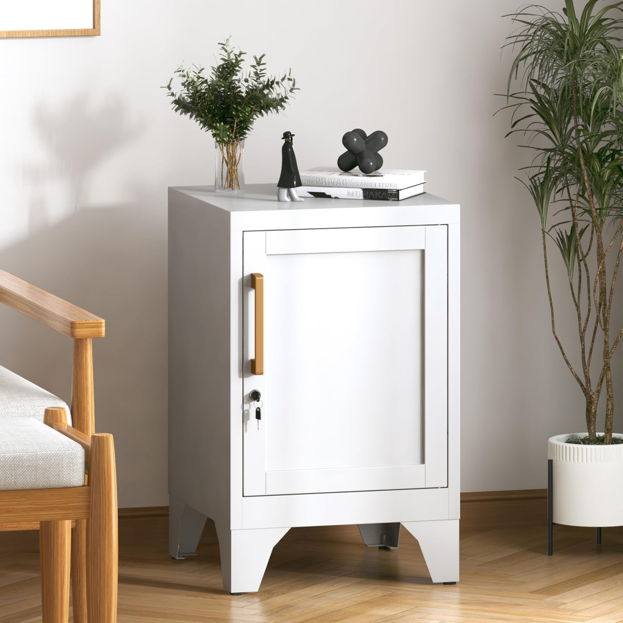 Metal Locker End Table,Small Metal Nightstand Storage Cabinets with 1 Door and 2