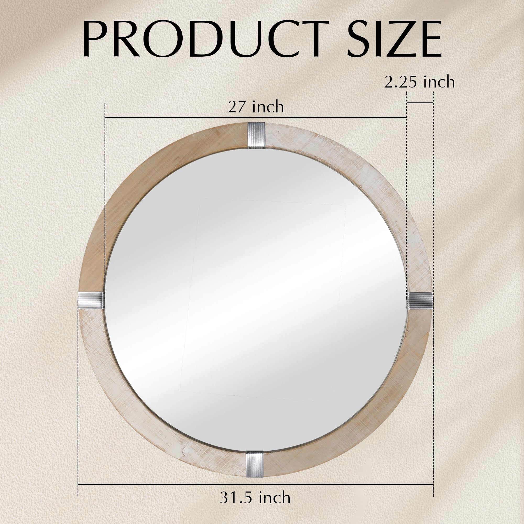 Rustic Round Mirrors, 31.5'' Wooden Circle Mirror, Hanging Wall Decorative Mirror