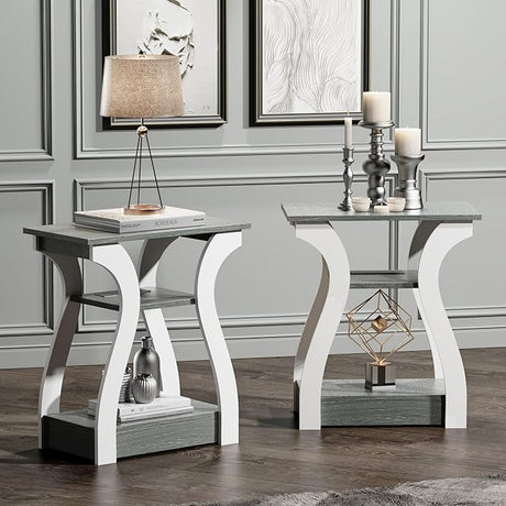 End Table with Charging Station, Side Table with USB Ports and Outlets, 3 Tier Nightstand