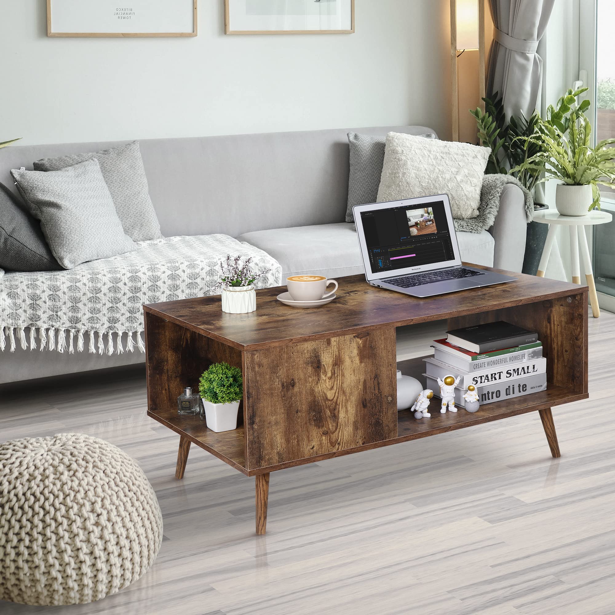 2 Tier Wooden Coffee Table with Storage for Living Room,
