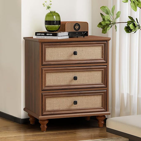 3 Drawer Dresser for Bedroom, Mid Century Modern Wide Wood Vintage Chest of Drawers Wooden Storage