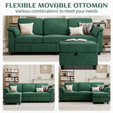 Vongrasig Convertible Sectional Couch, 3 Seat L Shaped Sofa with Removable Pillows Linen Fabric Small Couch Mid Century for Living Room, Apartment and Office (Green)