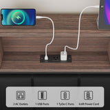 Queen Metal Bed Frame with Wooden Headboard and LED Charging Station