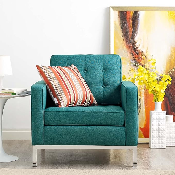 Loft Upholstered Fabric Mid-Century Modern Loveseat In Teal