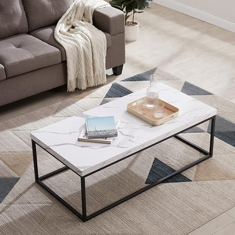 Natural Oak Coffee Table for Living Room, 47" Modern Industrial Rectangular Wood