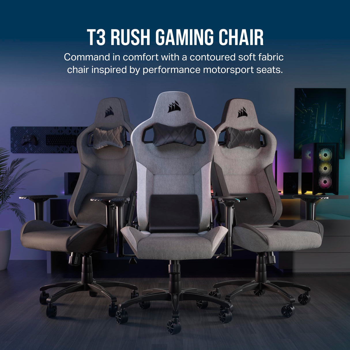 T3 RUSH (2023) Gaming Chair, One Size, Gray and White