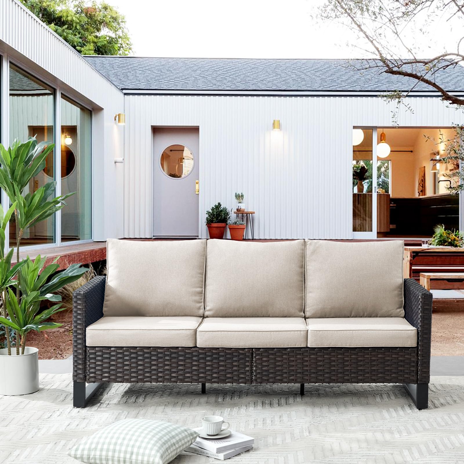 Outdoor Couch Patio Furniture: Wicker Patio Sofa with Deep Seat High Back