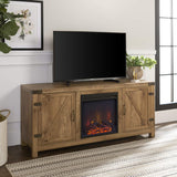 Farmhouse Barn Door Wood Fireplace TV Stand for TV's up to 64" Flat Screen Living