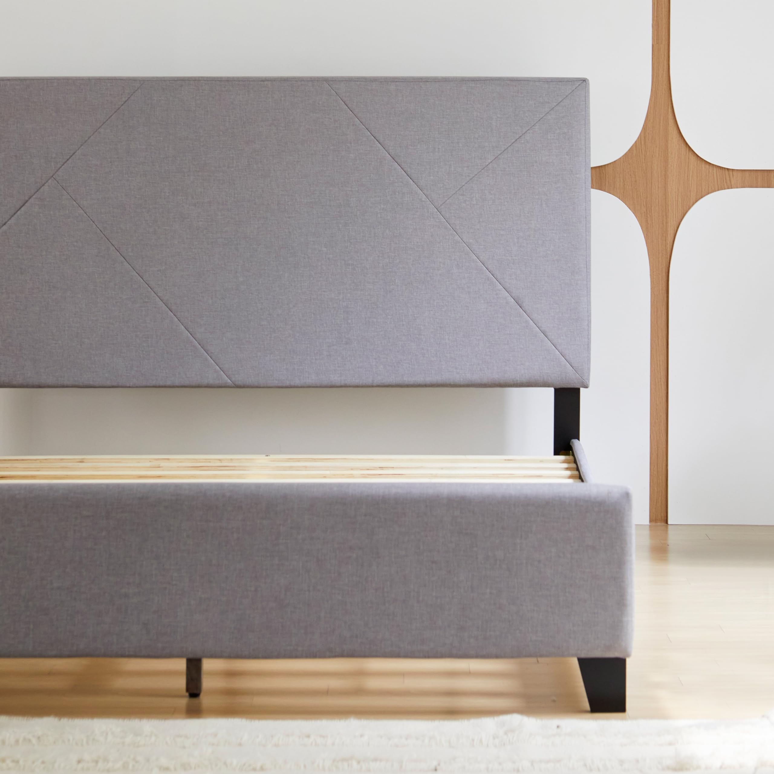 Stella Queen Platform Bed with Adjustable Headboard - Gray Fabric Upholstered Frame