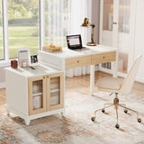 Office Desk with Storage, Reversible Computer Desk with Drawers and Printer Space,