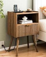 Nightstand,Modern Bedside Table with Storage Drawer and Open Wood Shelf