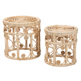 Bowie Natural Rattan Nesting End Table, 2-Piece Set