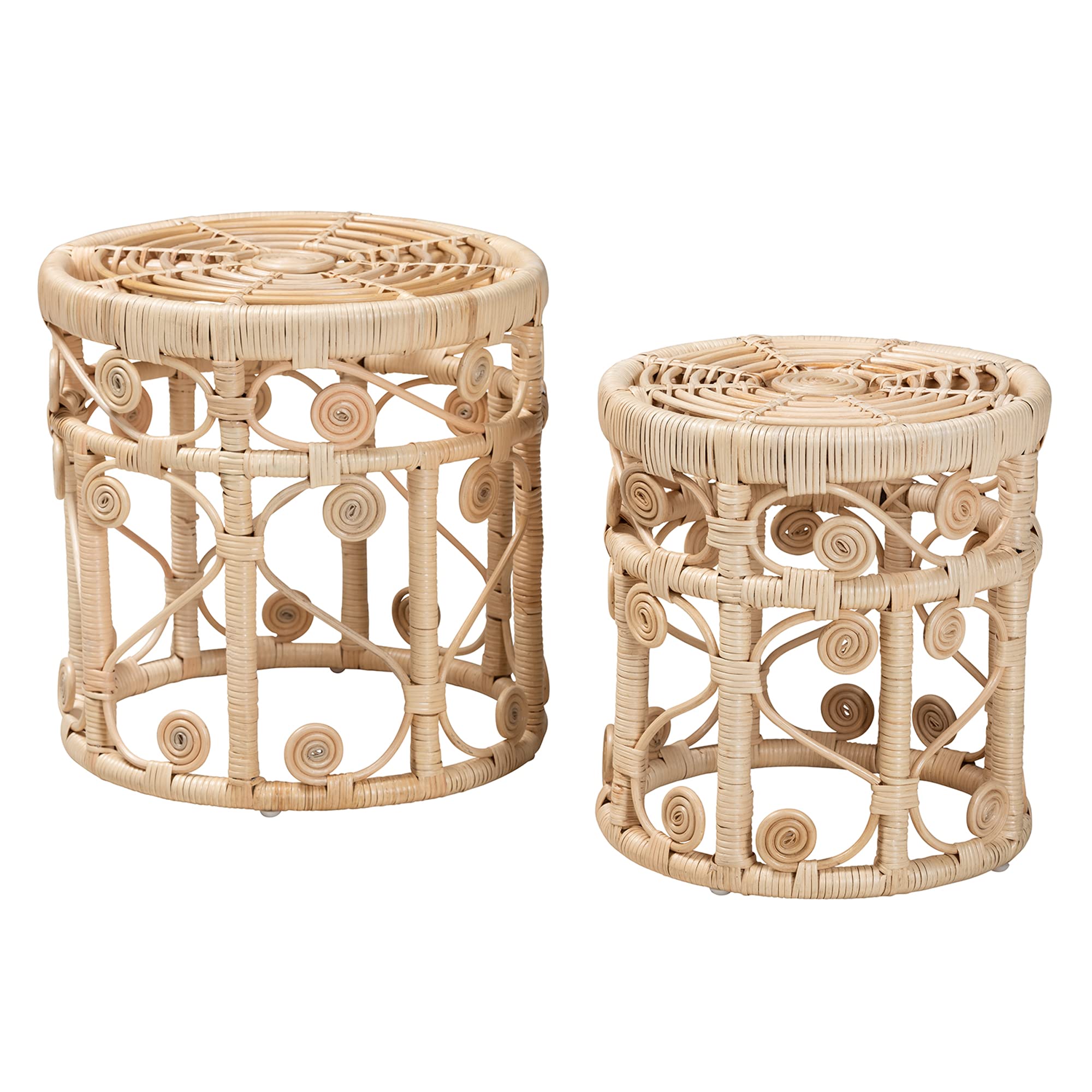 Bowie Natural Rattan Nesting End Table, 2-Piece Set