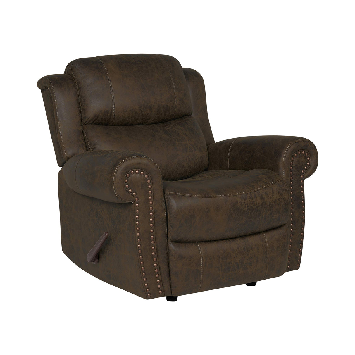 Rocker - Faux Leather Rolled Arm Recliner Chair, Distressed Saddle Brown