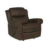 Rocker - Faux Leather Rolled Arm Recliner Chair, Distressed Saddle Brown