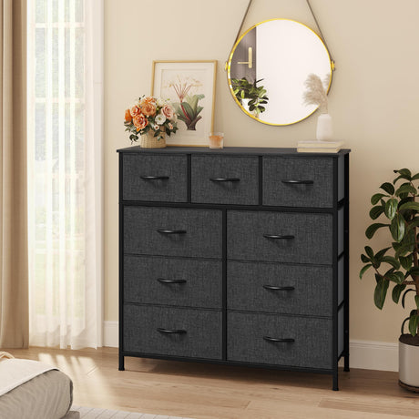 Dresser with 9 Drawers - Fabric Storage Tower, Tall Chest Organizer Unit