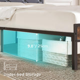 Full Size Metal Bed Frame with LED Lights, USB Charging & Storage