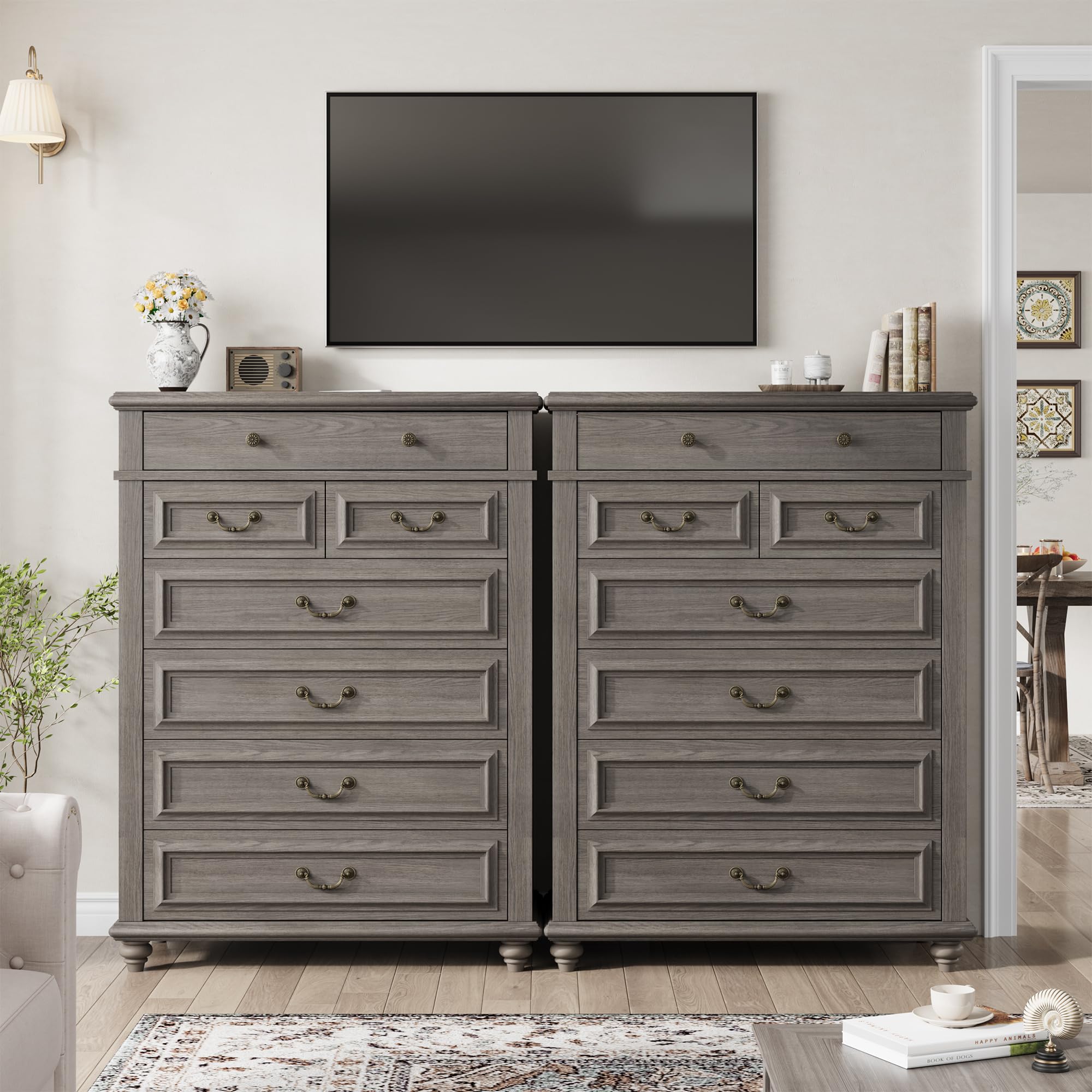 Farmhouse Dresser for Bedroom 7 Drawer Dresser with Deep Drawers