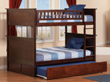 AB59534 Nantucket Bunk Bed with Raised Panel Trundle Bed, Full Over Full, Antique