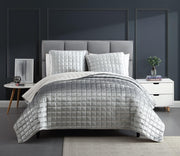 Lyndon Shimmer Velvet Quilt Set - Queen Size Silver 3-Piece