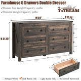 Farmhouse 6 Drawers Dresser for Bedroom, Wood Rustic Wide Chest of Drawers,