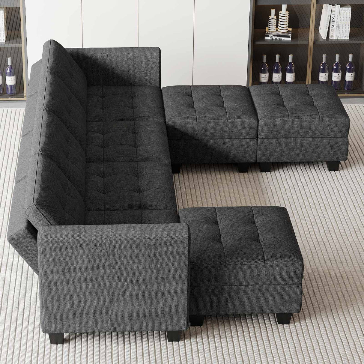 Belffin Modular Storage U-Shape Sectional Sofa Couch with Reversible Chaises 7-seat Sofa with Storage Seat Modular Sectional Sofa Set with Ottomans Modern Fabric Dark Grey