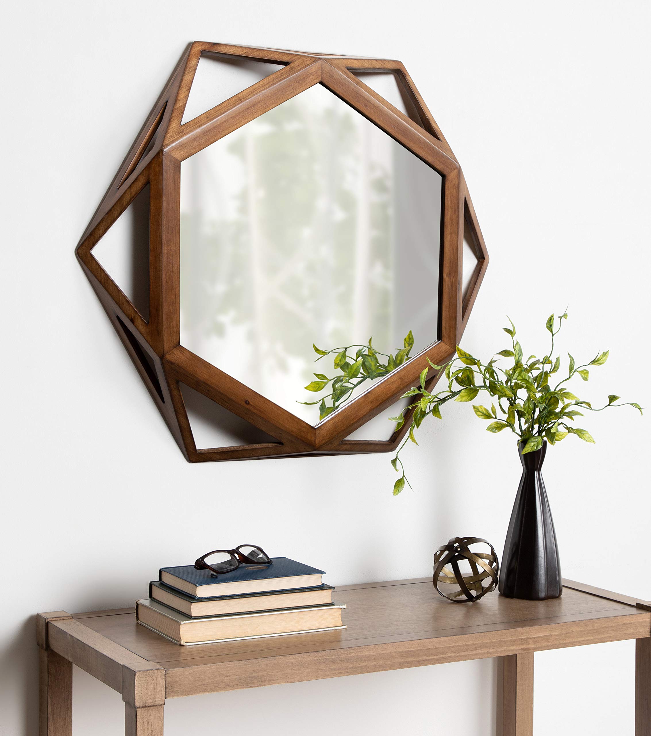 Cortland Rustic-Modern Geometric Octagon Shaped Wood Accent Wall Mirror