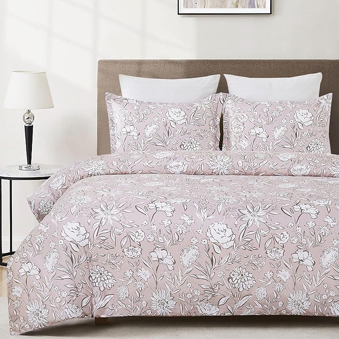 Lightweight Microfiber Duvet Cover Set, Branch and Flowers Print Pattern Design -