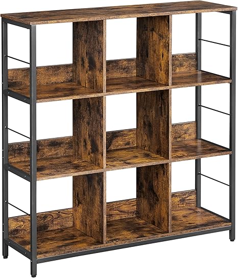 Bookshelf, Bookcase, 9 Cubes Storage Organizer, Industrial Open Display Shelf