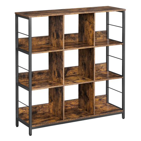 Bookshelf, Bookcase, 9 Cubes Storage Organizer, Industrial Open Display Shelf