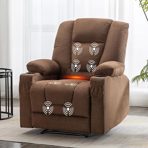 Leather Massage Recliner Chair with Heat Vibration and Overstuffed Arm